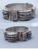 Ornate Egyptian Silver Hinged Bangle Bracelet