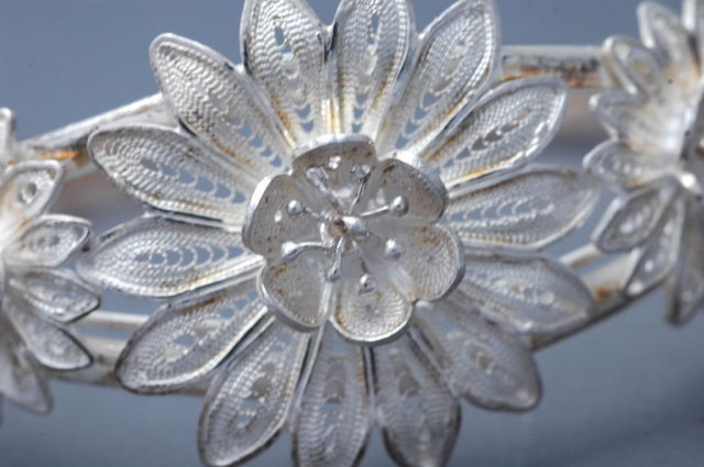 Sterling Silver Filigree Cuff Flower Bracelet