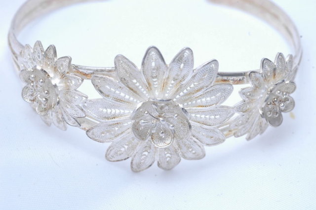 Sterling Silver Filigree Cuff Flower Bracelet