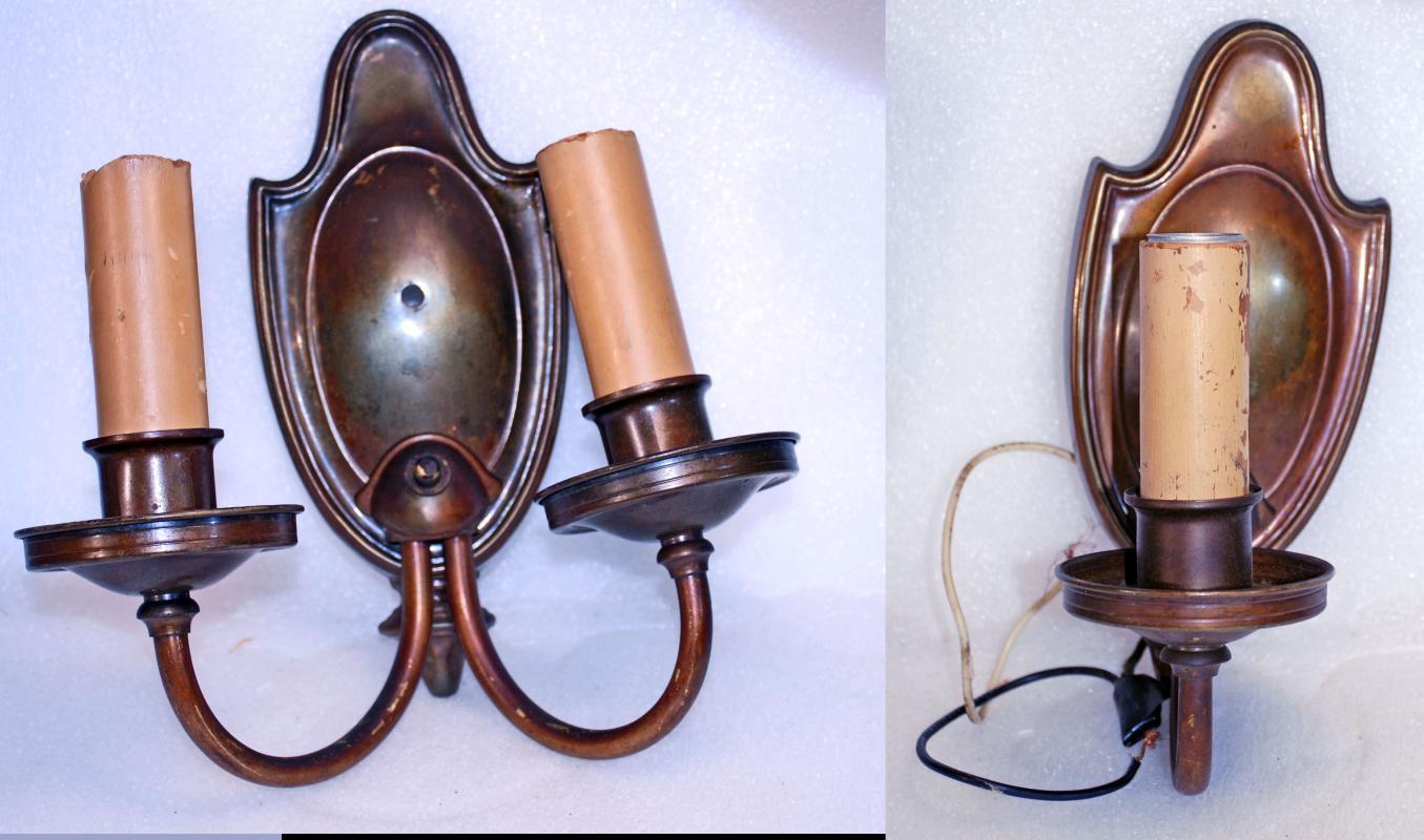1920'S LIGHTOLIER 'AFTER SUNSET' BRONZE SCONCES TWO ARM LIGHT & ONE ARM FIXTURES WITH CANDLES