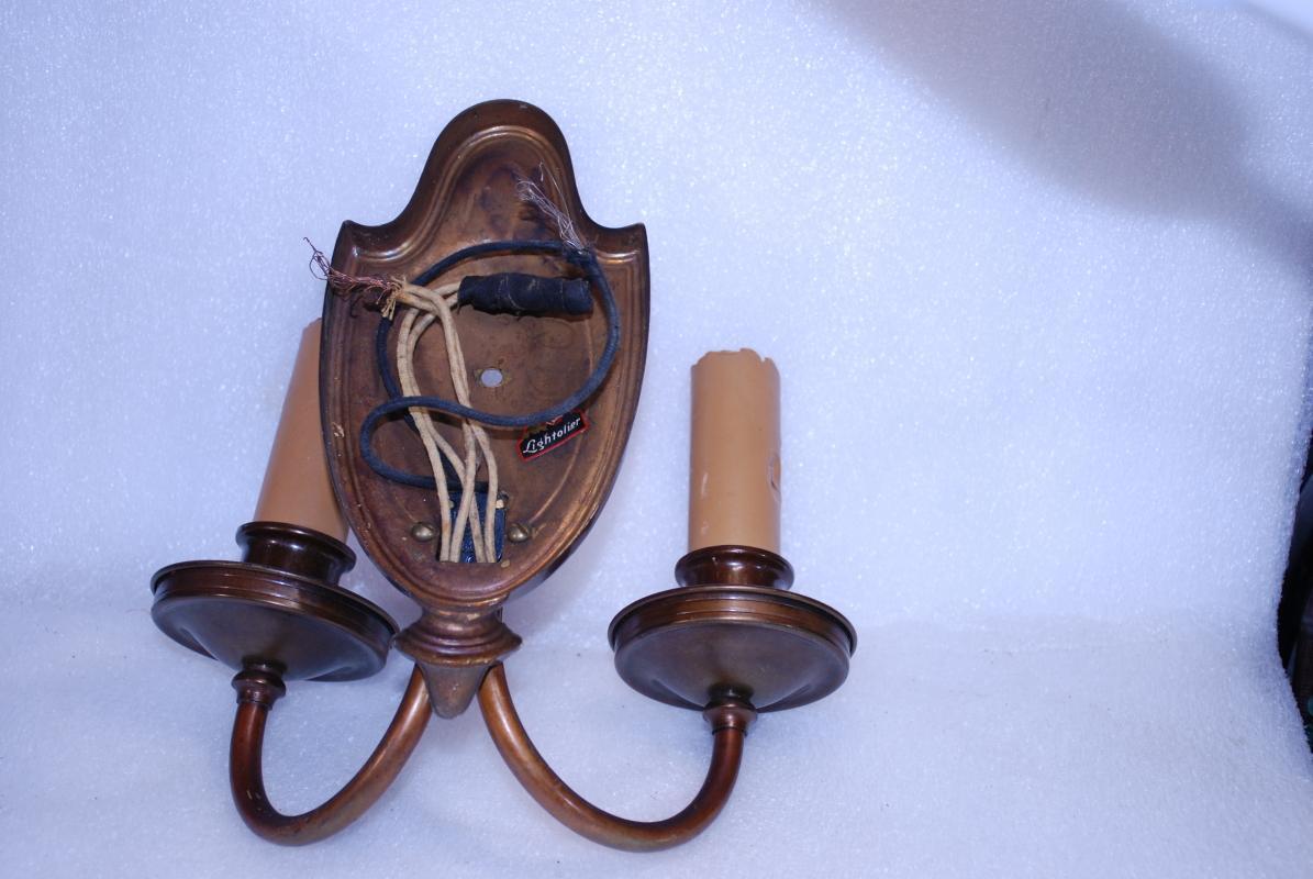 1920'S LIGHTOLIER 'AFTER SUNSET' BRONZE SCONCES TWO ARM LIGHT & ONE ARM FIXTURES WITH CANDLES