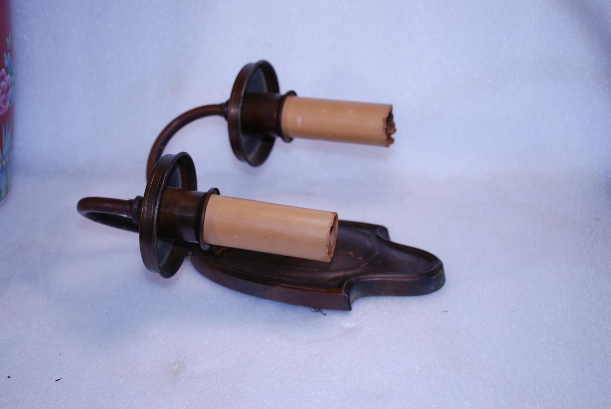 1920'S LIGHTOLIER 'AFTER SUNSET' BRONZE SCONCES TWO ARM LIGHT & ONE ARM FIXTURES WITH CANDLES