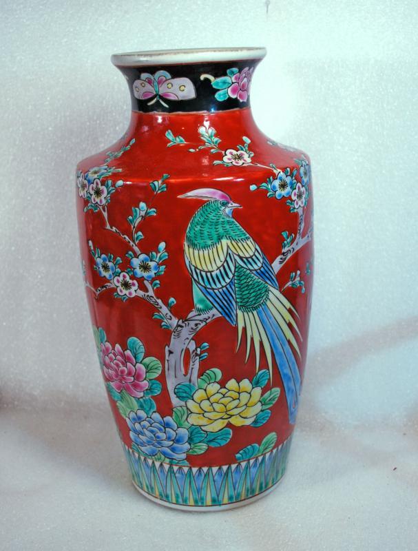 Tall Japanese Peony, Cherry Blossoms And Pheasant Porcelain Vase