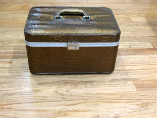 Cosmetic Train Case faux crocodile vinyl and lift out caddie