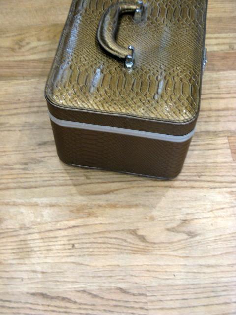 Cosmetic Train Case faux crocodile vinyl and lift out caddie