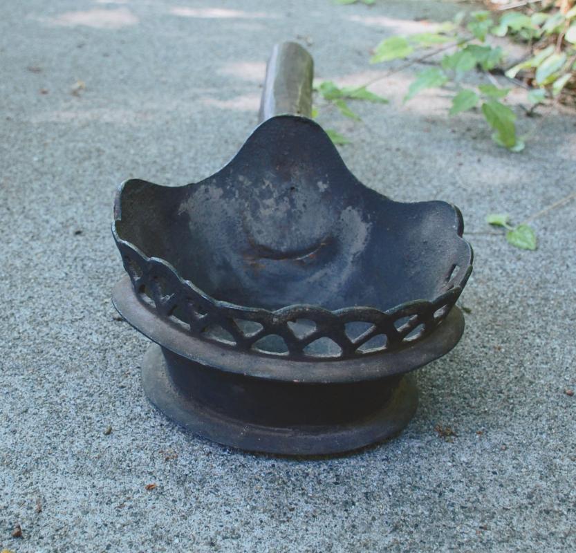 Large Antique Chinese Pan Silk Pan Iron Open Coal Bronze 18th c. Reticulated Top Edge