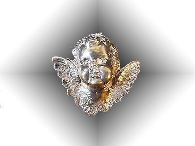 Large Sterling Silver Cherub Angel 3-D Pendant Repousse , RM Thursh Christmas Ornament .