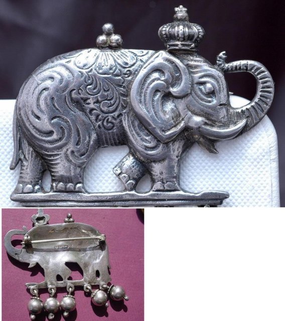 BIG Sterling Silver Elephant Dangle Pin 28gm