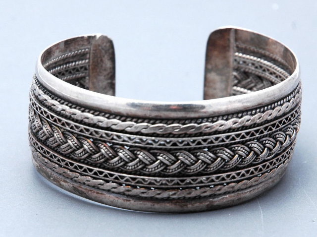 Multi Pattern Sterling Cuff Bracelet. 1