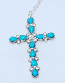 Turquoise & Sterling Silver Cross Necklace