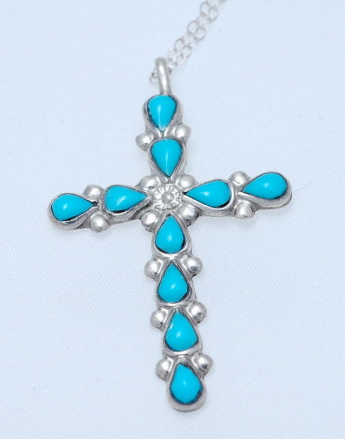 Turquoise & Sterling Silver Cross Necklace