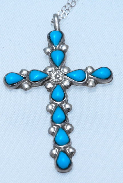 Turquoise & Sterling Silver Cross Necklace