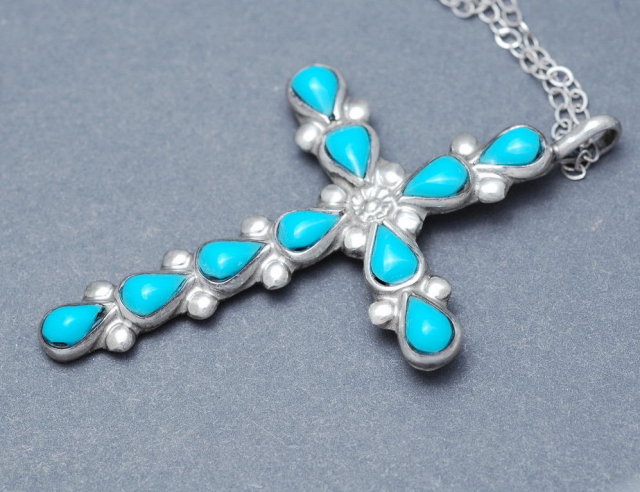 Turquoise & Sterling Silver Cross Necklace