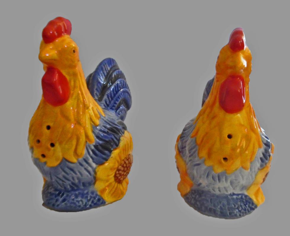 Rooster Chicken Salt & Pepper Shakers Ceramic Avon
