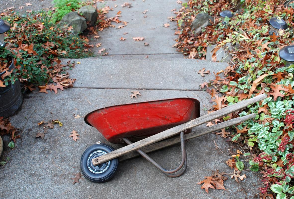 Vintage Child's Toy Red Wheelbarrow Pressed Steel 1940's -50's