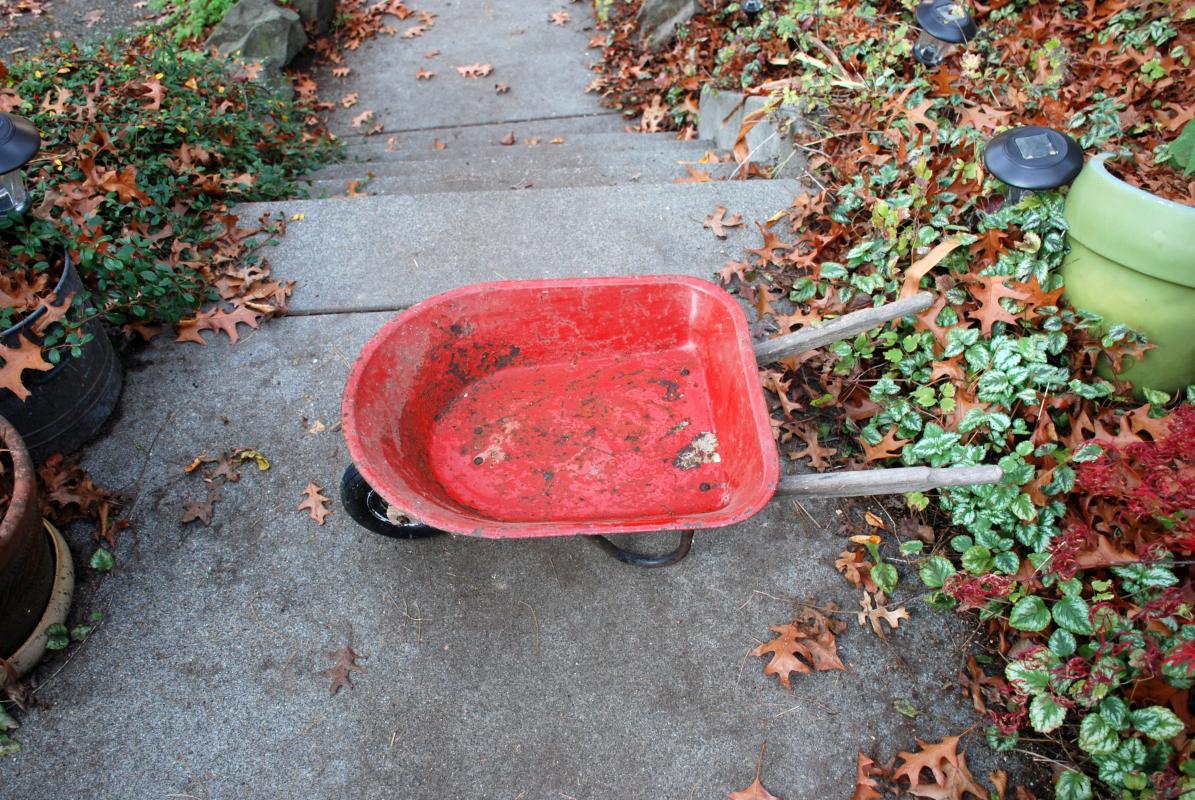 Vintage Child's Toy Red Wheelbarrow Pressed Steel 1940's -50's