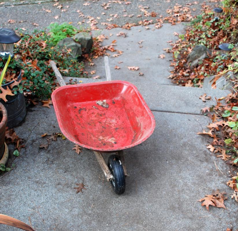 Vintage Child's Toy Red Wheelbarrow Pressed Steel 1940's -50's