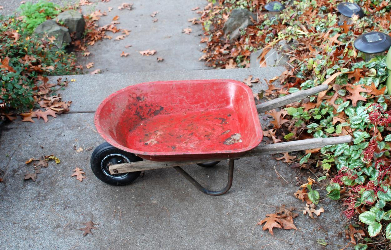 Vintage Child's Toy Red Wheelbarrow Pressed Steel 1940's -50's