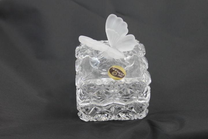 Hofbauer Butterfly Crystal Box 1985, Frosted Butterfly on Cut Crystal Trinket Box Rare Item