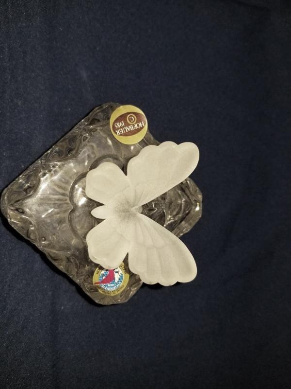Hofbauer Butterfly Crystal Box 1985, Frosted Butterfly on Cut Crystal Trinket Box Rare Item