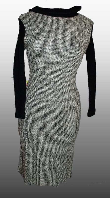 Woven Tweed Dress Black White, Gray Lined with Knit Sleeves and Collar size 11