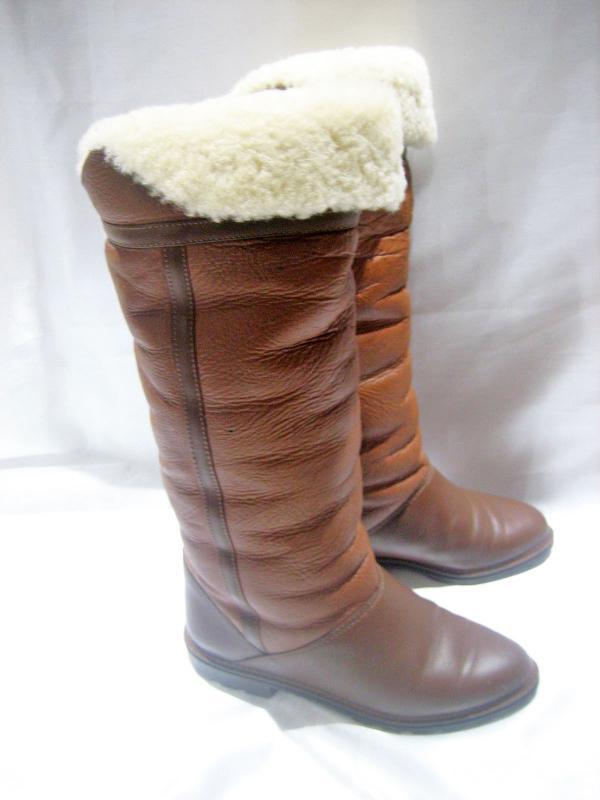 LA CANADIENNE BROWN TWO TONED LEATHER FLEECE LINED HIGH BOOTS SIZE 7.5