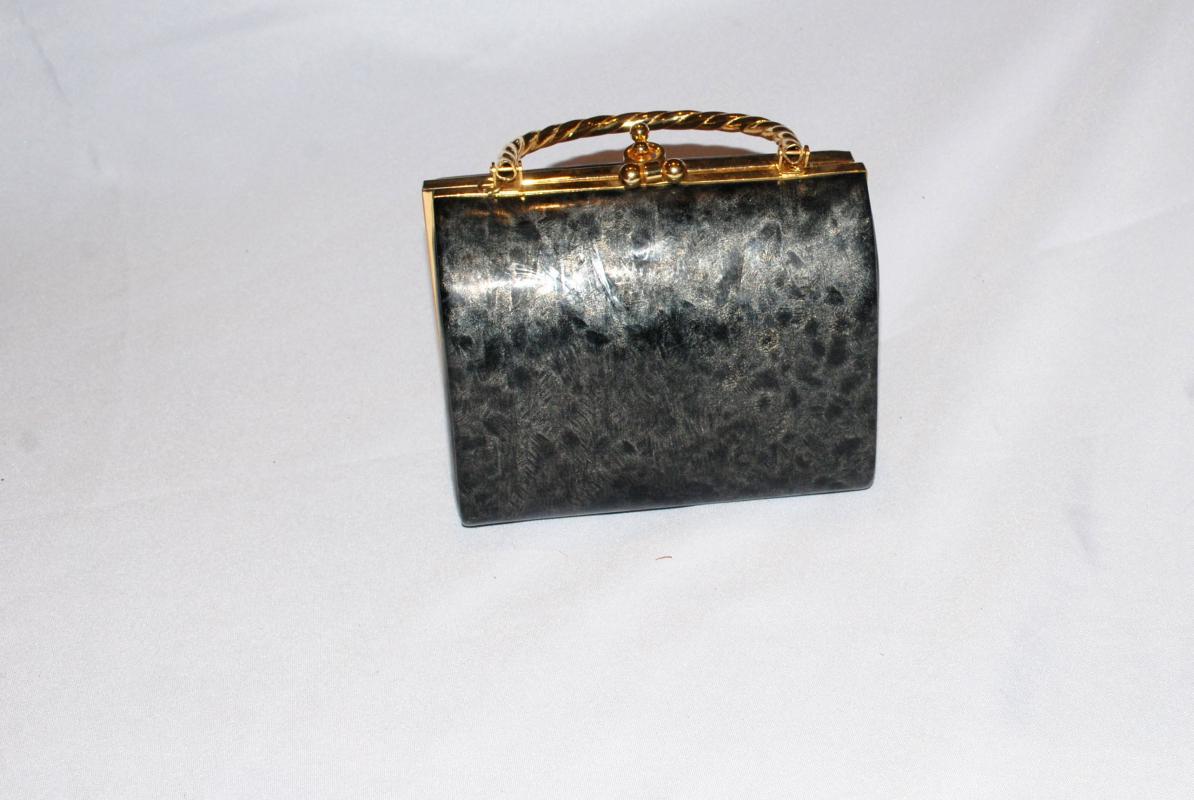 Clam Shell Style Purse Marbled Gray Black Vinyl unbranded