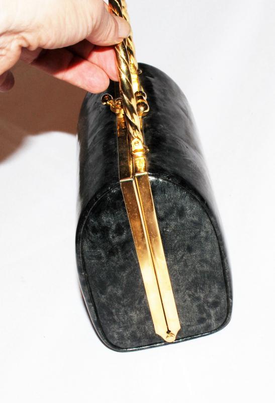 Clam Shell Style Purse Marbled Gray Black Vinyl unbranded