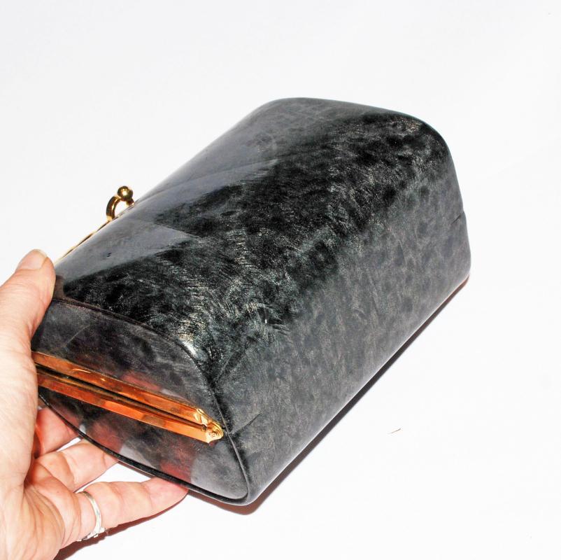 Clam Shell Style Purse Marbled Gray Black Vinyl unbranded