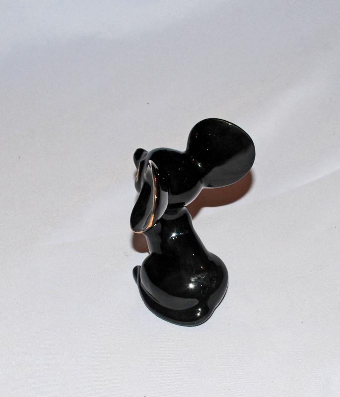 Vintage Big Ear Mouse Figurine, Black with Gold Trim