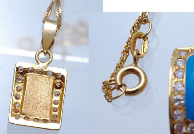 18K Gold Diamond Enamel Pendant Necklace