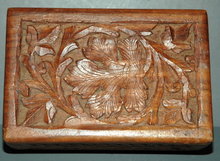 Carved Wood Maple Leaf Tramp Art Trinket or Card Box