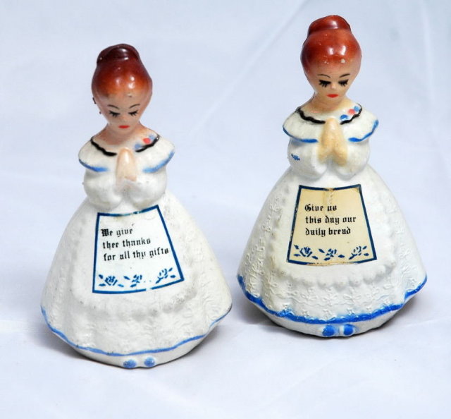 Plastic or compositoin Praying Church Ladies Salt and Pepper Shakers