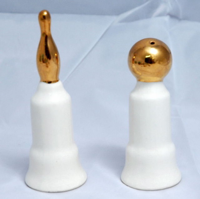 Gold Bowling Ball & Pin Trophies Salt & Pepper Shakers