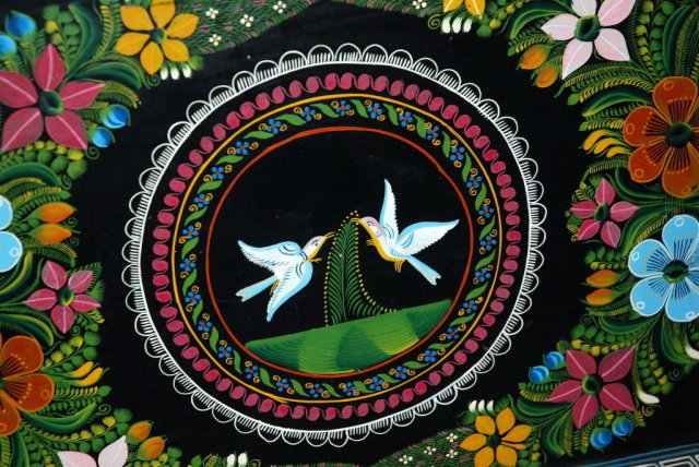 OLD Hand Painted Mexican Wooden Tray Toleware