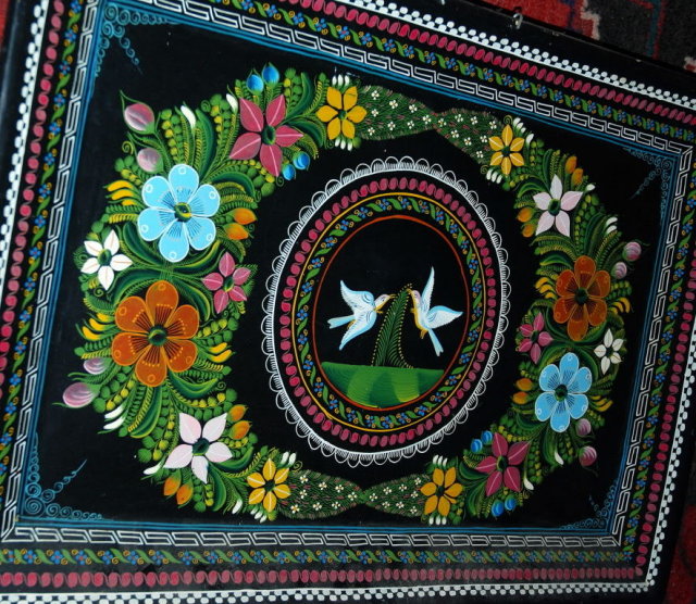OLD Hand Painted Mexican Wooden Tray Toleware