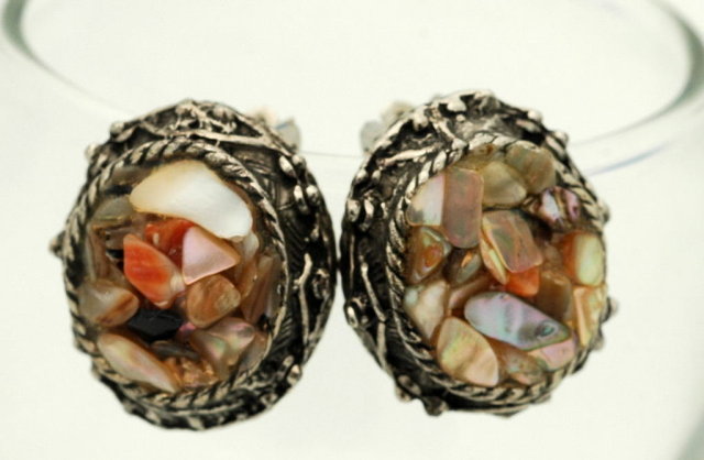Mosaic Shell Clip On Earrings