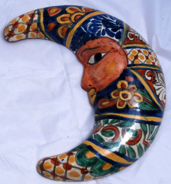 Mexican Talavera Pottery Moon -with face