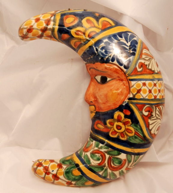 Mexican Talavera Pottery Moon -with face