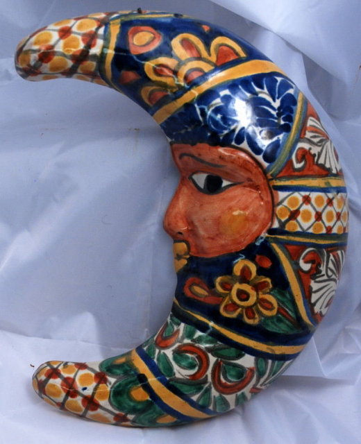 Mexican Talavera Pottery Moon -with face