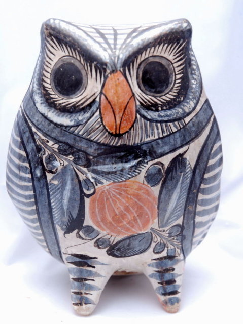 Old Tonala Pottery Owl signed Solis