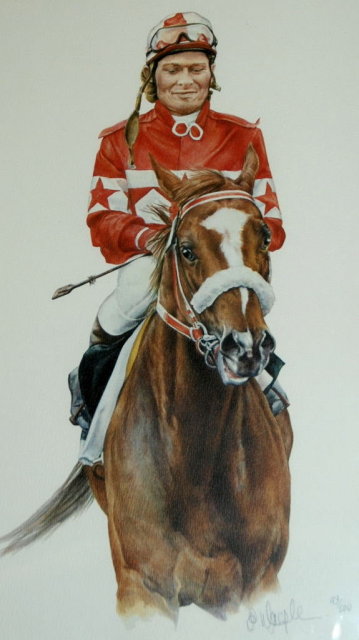 Racehorse Overskate & Jocky Robin Platts Print