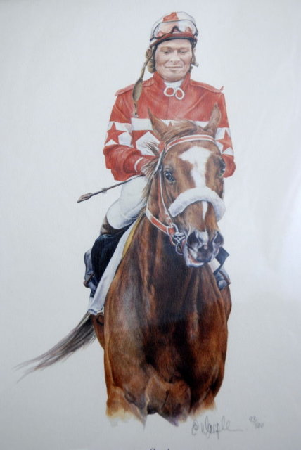Racehorse Overskate & Jocky Robin Platts Print