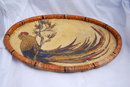 Old Painted Wicker Tray with Colorful Parrot