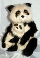 Mother Panda Bear with Baby of rabbit fur & Glass eyes