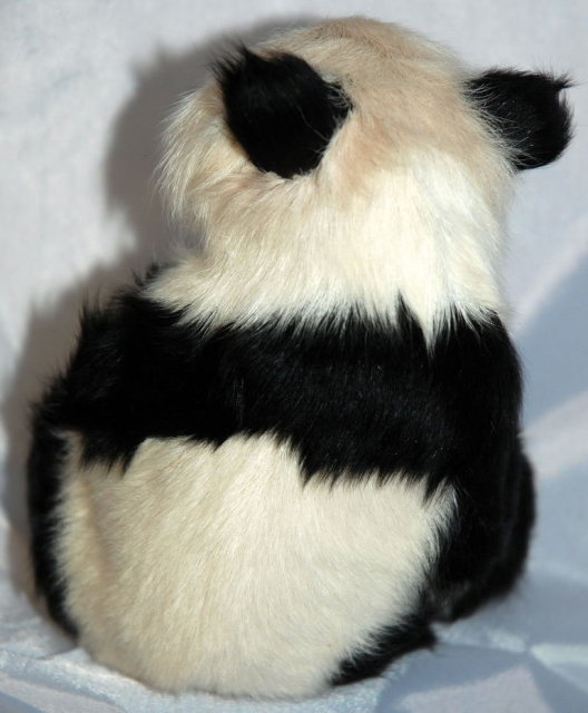 Mother Panda Bear with Baby of rabbit fur & Glass eyes