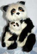 Mother Panda Bear with Baby of rabbit fur & Glass eyes