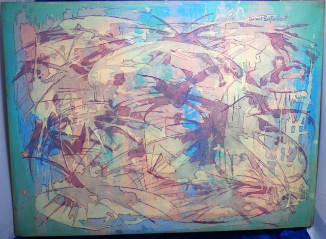 Daniel Lafontant Large Modernist Abstract Gouache on Canvas