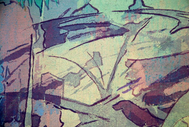 Daniel Lafontant Large Modernist Abstract Gouache on Canvas