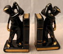 Golfer Bookends Black Gold Japan Redware